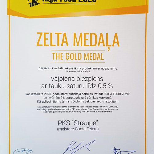 PKS “Straupe” vājpiena biezpiens atzīts par labāko Latvijā